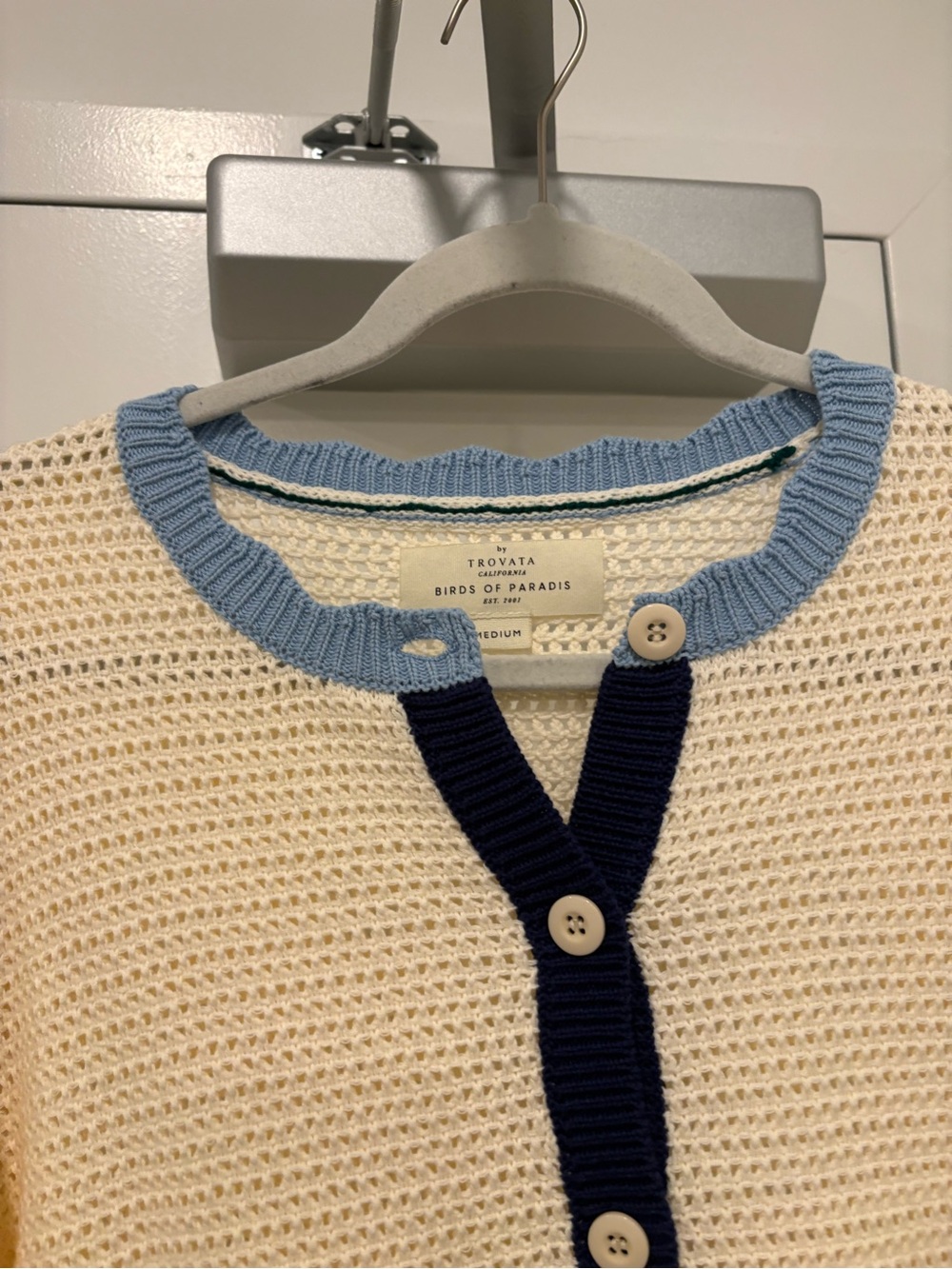 Trovata Striped-Trim Cream Crochet Cardigan Sweater - Multi Color - Picture 4 of 5